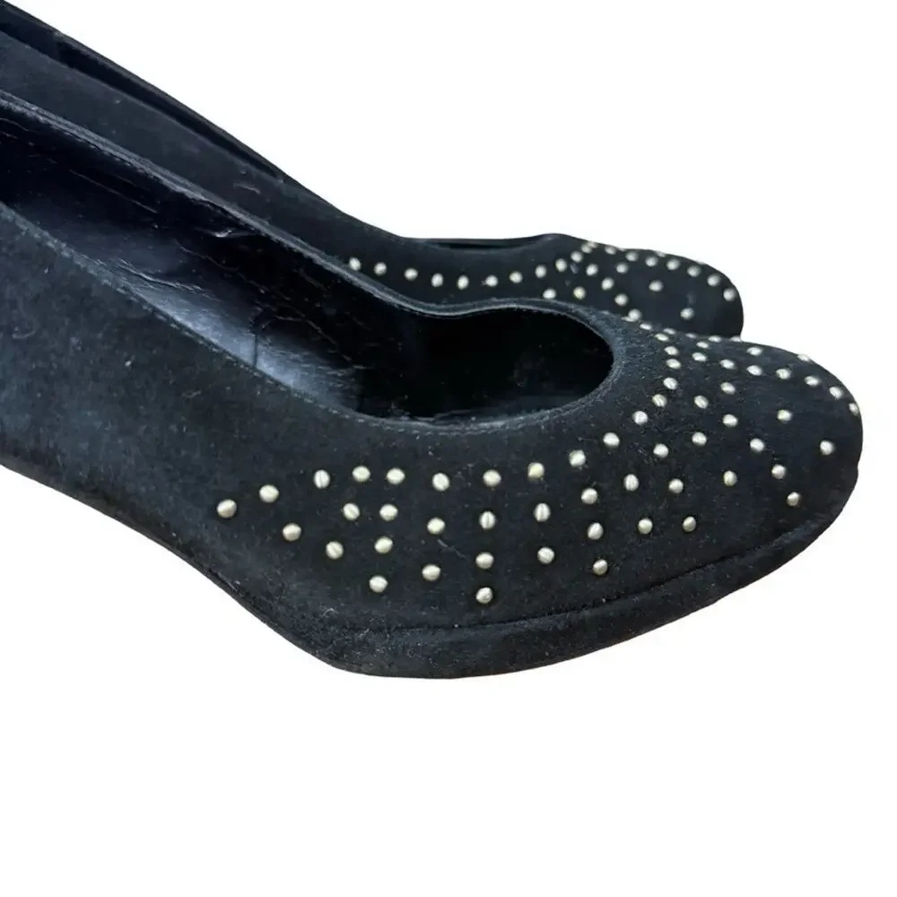 Vaneli Van Eli Womens Studded Black Suede Pumps Leather Slip On Shoes sz 8 W